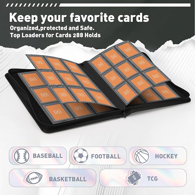 Toploader Binder, Trading Card Binder Storage Hold up 288 Cards 9-Pocket Top - Image 4