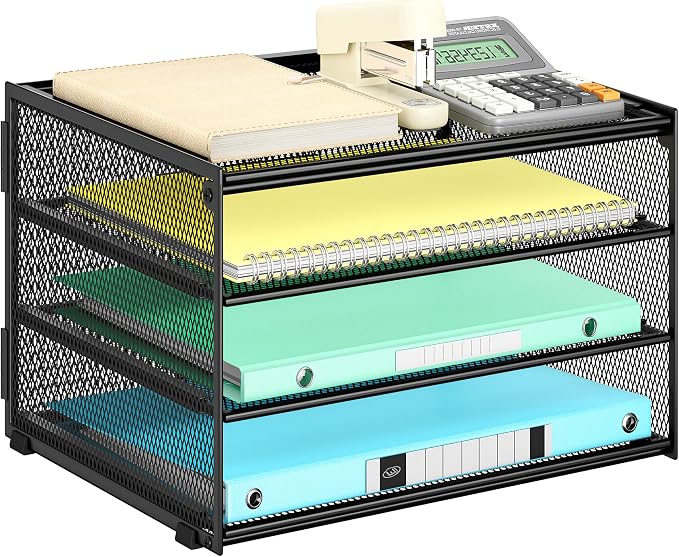 Lavatino 3-Tier Letter Tray Desk Paper Organizer – Black Mesh Metal File Tray by Lavatino