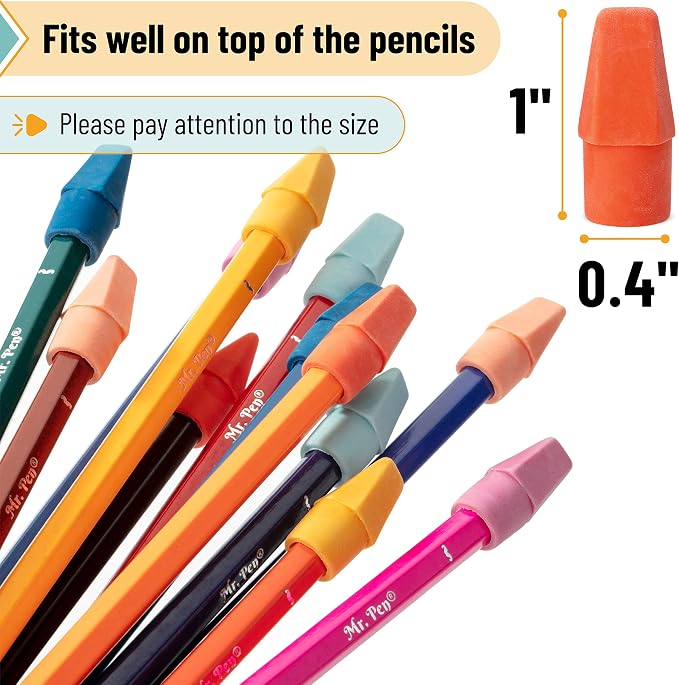 Mr. Pen- Pencil Eraser Toppers, 120 Pack, Vintage Colors, Cap Erasers | Pencil - Image 3