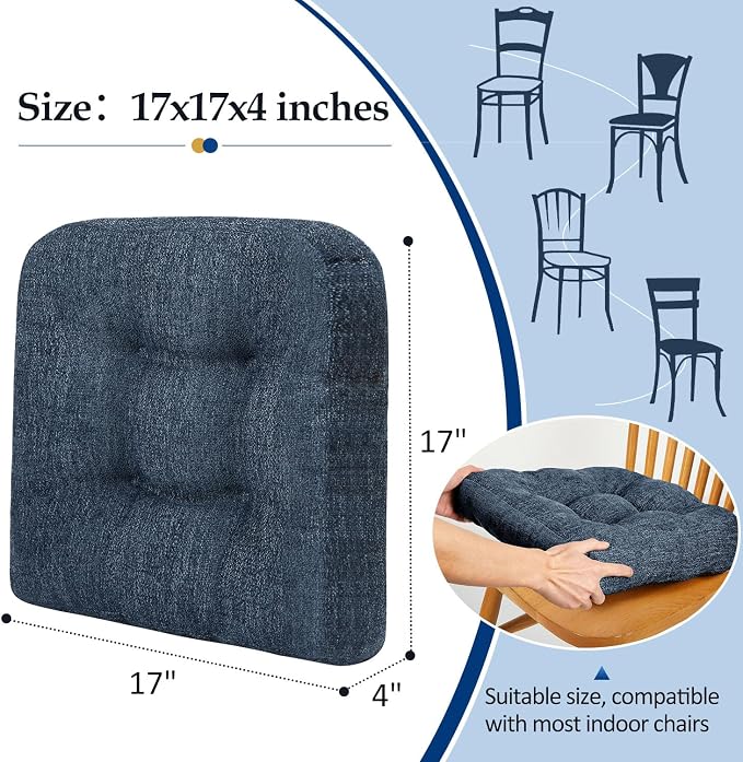 downluxe Chair Cushions for Dining Chairs 2 Pack, Tufted Indoor Chair Pads - Image 4