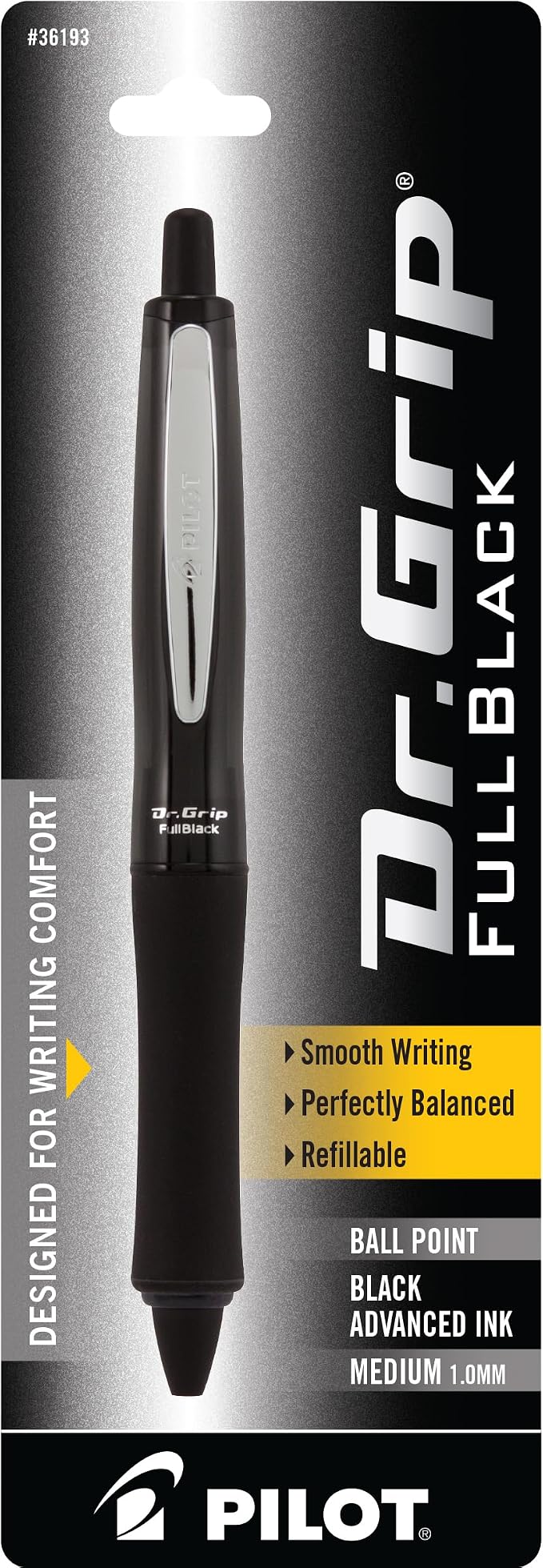 PILOT Dr. Grip FullBlack Refillable & Retractable Ballpoint Pen, Medium Point by PilotCorporationofAmerica