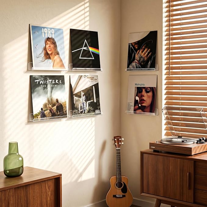 Laurensory Vinyl Record Shelf Wall Mount Shelves, 12 inch Clear Acrylic Vinyl - Image 3