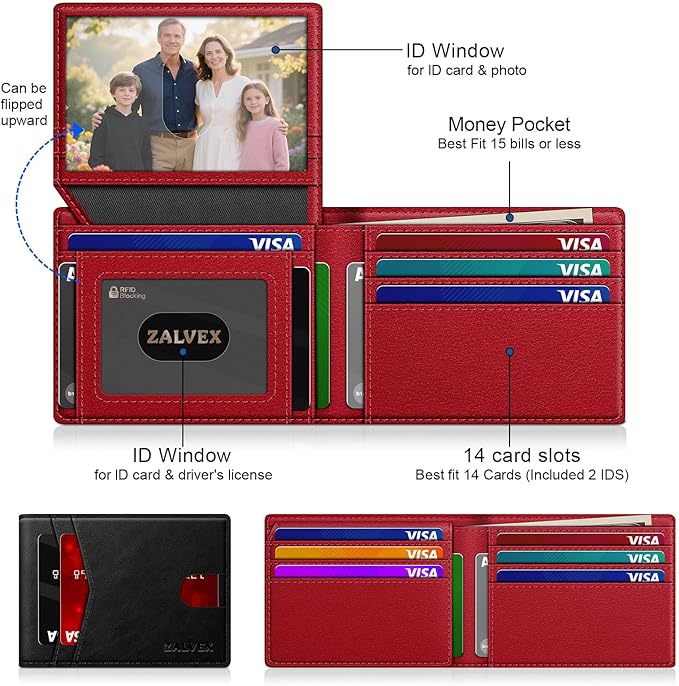 Wallet for Men Slim RFID Blocking Leather Credit Card Holder Wallet for 14 Cards - Image 2