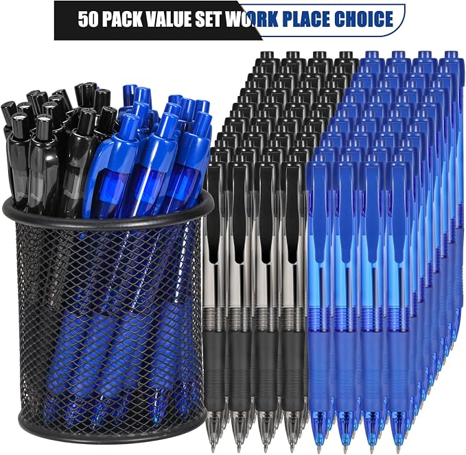 deegtran Pens Bulk, 50 Pack No Bleed Black & Blue Ink Click Pens - Image 2