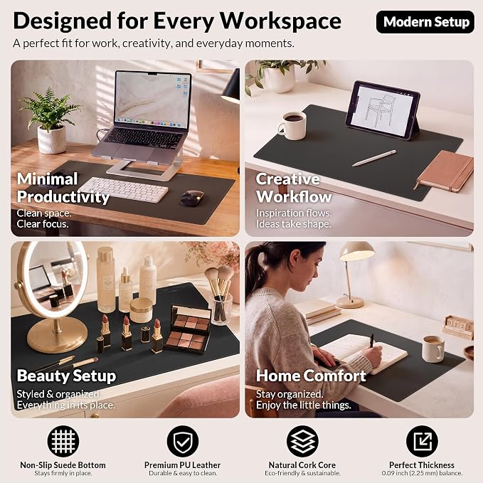 AFIING Desk Mat, 31.5" x 17", Cork Desk Pad Protector | Dual-Sided Cork & PU - Image 9