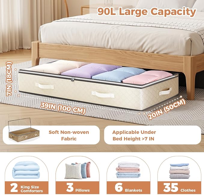 90L Under Bed Storage Containers, Underbed Toy Organizers and Clothing Storage - Image 3