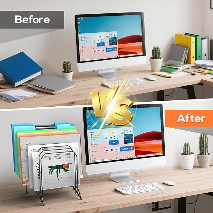 Incline Sorter Desk File Organizer, Metal Desk Magazine Folder Holder - Image 3