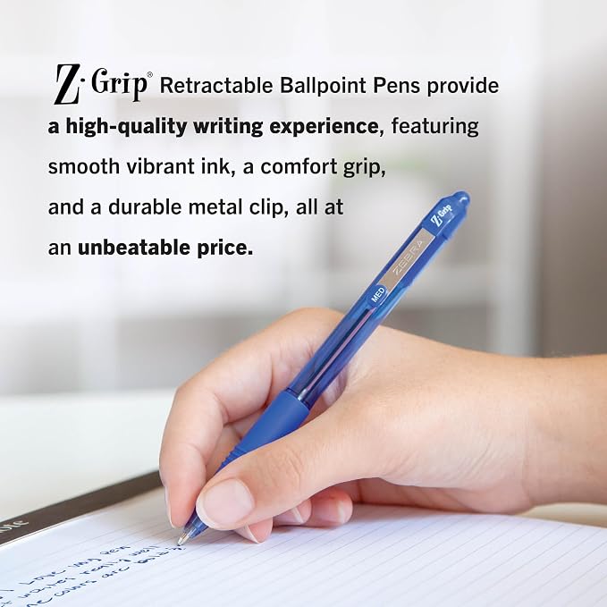 Zebra Pen Z-Grip Retractable Ballpoint Pen, Smooth-Flowing Blue Ink, 1.0mm - Image 5