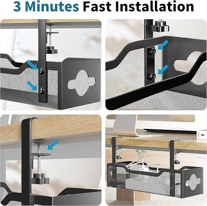 Under Desk Cable Management Tray No Drill, Metal Mesh Cable Management Under - Image 6