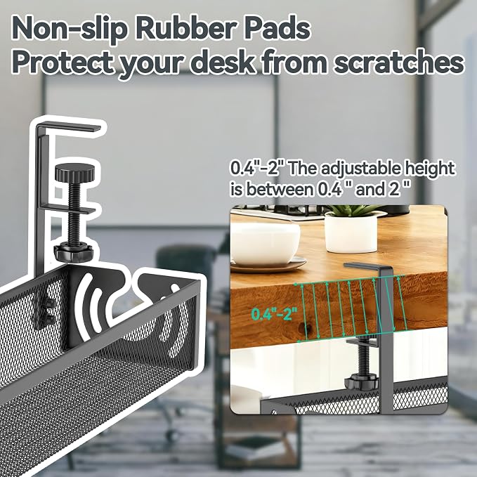 Cable Management, 25.3'' Under Desk Cable Management Tray No Drill, Metal Cable - Image 3