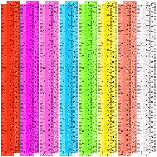 SenseYo 16 Pcs Clear Plastic Rulers 12 Inch Color Transparent Ruler by SenseYo