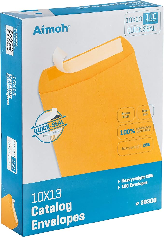 Aimoh 100 10 x 13 Self-Seal Brown Kraft Catalog Envelopes - 28lb by Aimoh