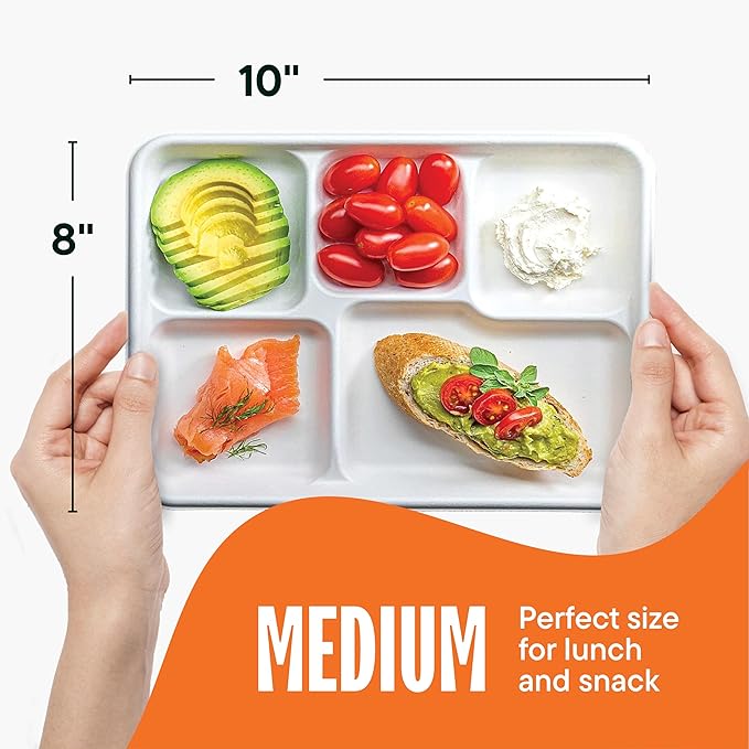 100% Compostable Paper Plate 125-Pack 5-Compartment Bagasse School Lunch Tray - Image 4