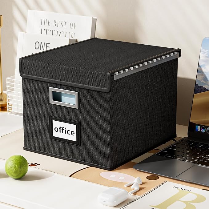 File Organizer Boxes with Lids, Collapsible Linen Hanging Filing & Storage - Image 5