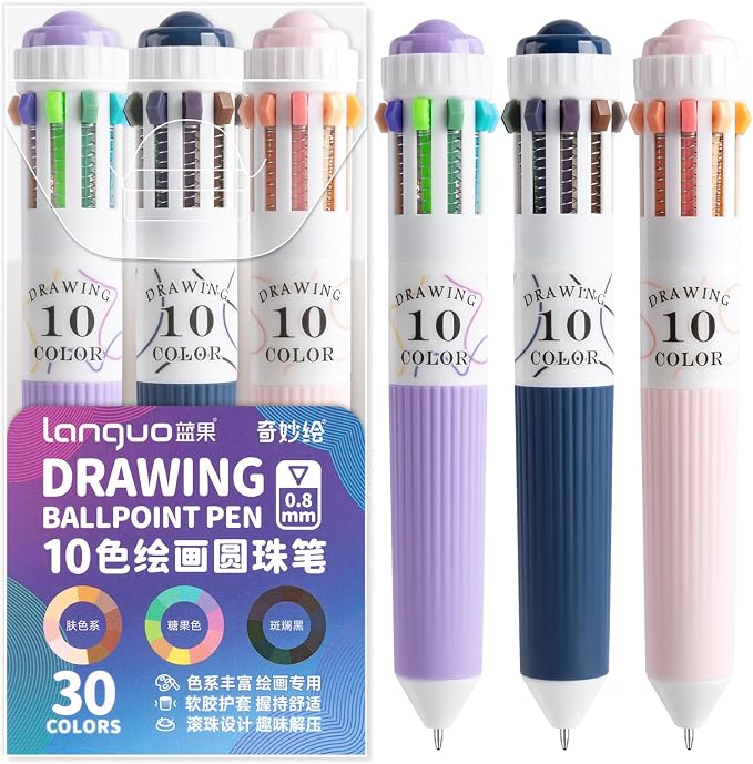 3 Pack Multicolor Pens, 10-in-1 Colored Ballpoint Pen, 28 Colors, 0.8mm Fine by Joyask