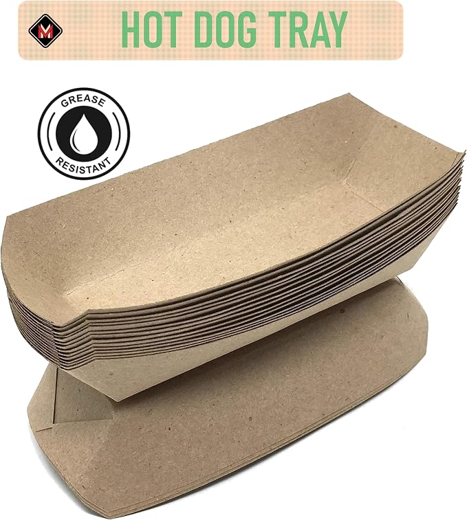 Mr Miracle 7 Inch Paper Hot Dog Tray in Kraft Paper. Pack of 25. Disposable - Image 5