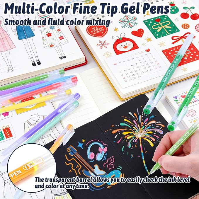 Colored Gel Pens for Coloring, 99 Colors 0.6mm Fine Point Gel Pens Colored Set - Image 4