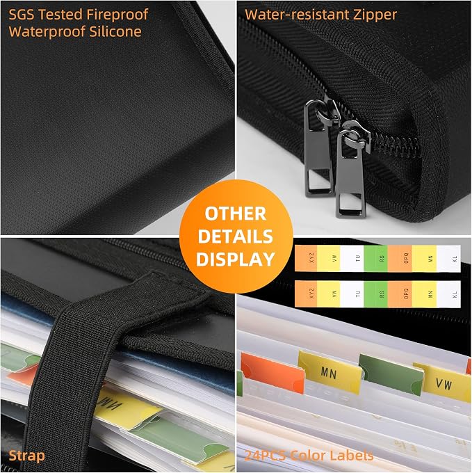 JUNDUN Fireproof Accordion File Organizer | 13 Pockets Accordion Folder - Image 4
