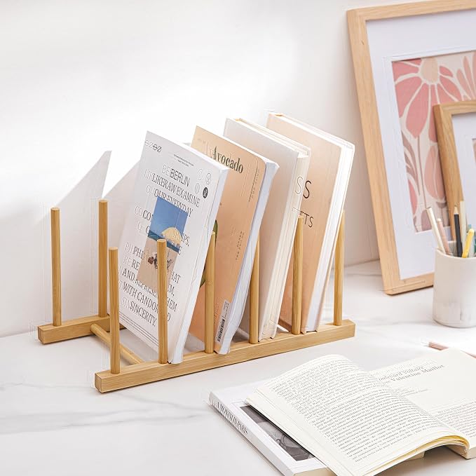 HBlife Desk File Organizer 5 Section Upright File Sorter, 2 Pack Bamboo File - Image 6