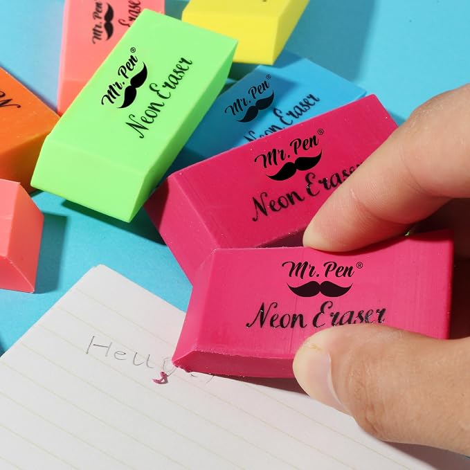 Mr. Pen- Pencil Eraser, 12 Pack, Neon Colors | Large Latex Free Block Erasers - Image 6