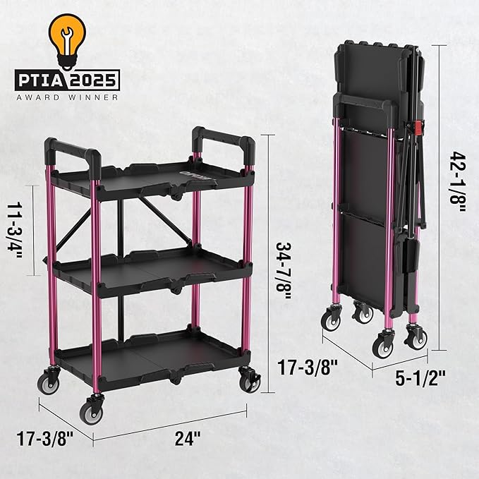 WORKPRO 3-Tier Collapsible Service Cart, 210 LBS Foldable Utility Cart - Image 2