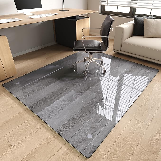 Tempered Glass Office Chair Mat, Scratch Resistant, Rounded Corners & Polished by MYSUNORIA