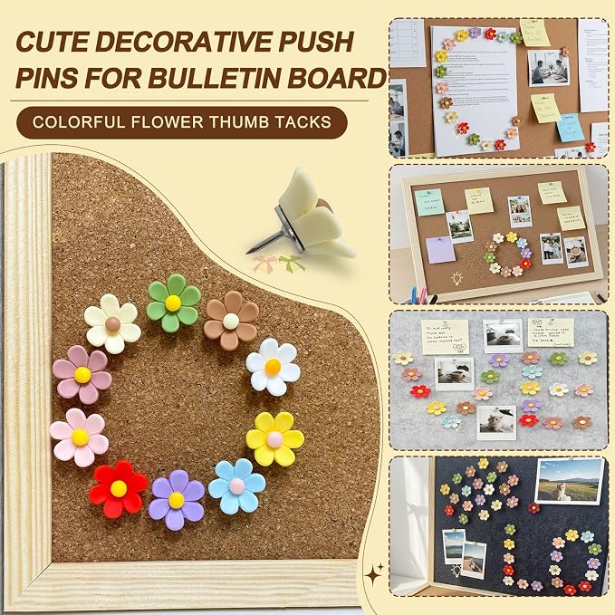 30pcs - 10 Colors Flower Push Pins Cute Thumb Tacks - Image 2