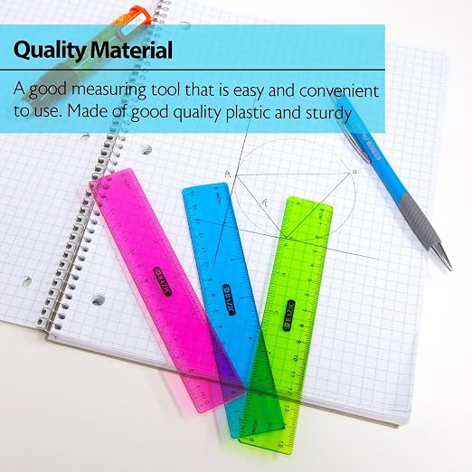 BAZIC Products 6 in Clear Plastic Ruler, Inch & Metric, 3 Pack, 24-Box | Three - Image 4