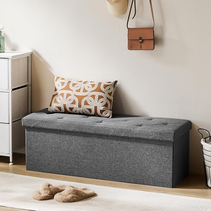 DUMOS 43 Inch Folding Storage Ottoman Bench, Spacious Hidden Organizer - Image 8