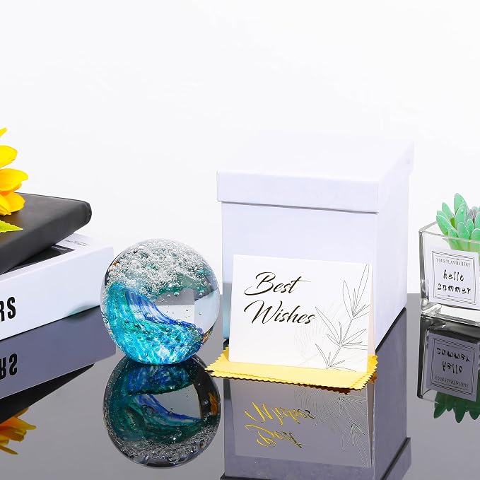 Qianwei Ocean Waves Hand Blown Glass Decor Crystal Ball Sea Figurines Gifts | - Image 5