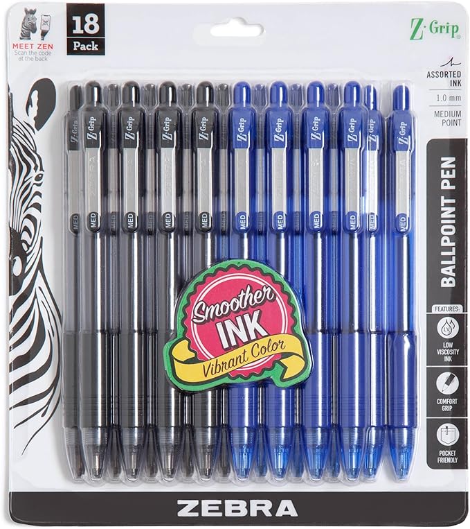 Zebra Pen Z-Grip Retractable Ballpoint Pen, Smooth-Flowing Black and Blue Ink by ZebraPen