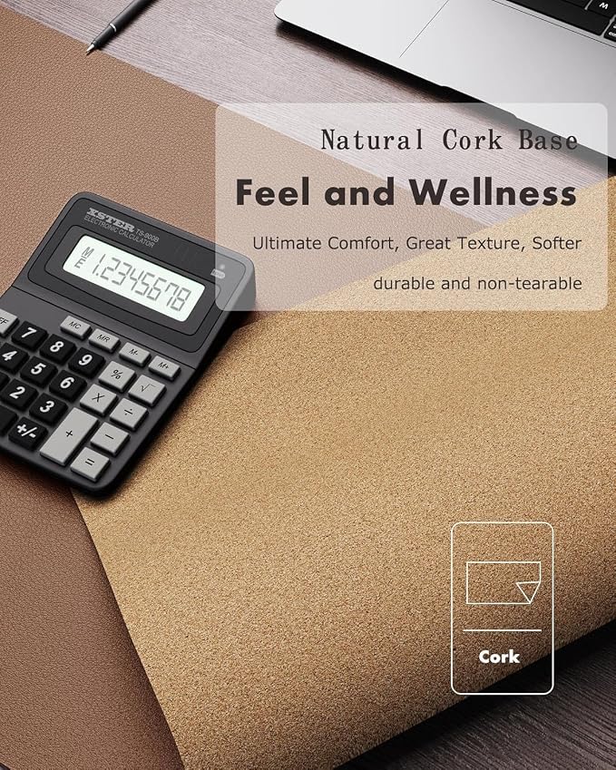 YSAGi Double-Sided Desk Pad, Leather Desk Mat, Eco Cork Desk Pad Protector - Image 3