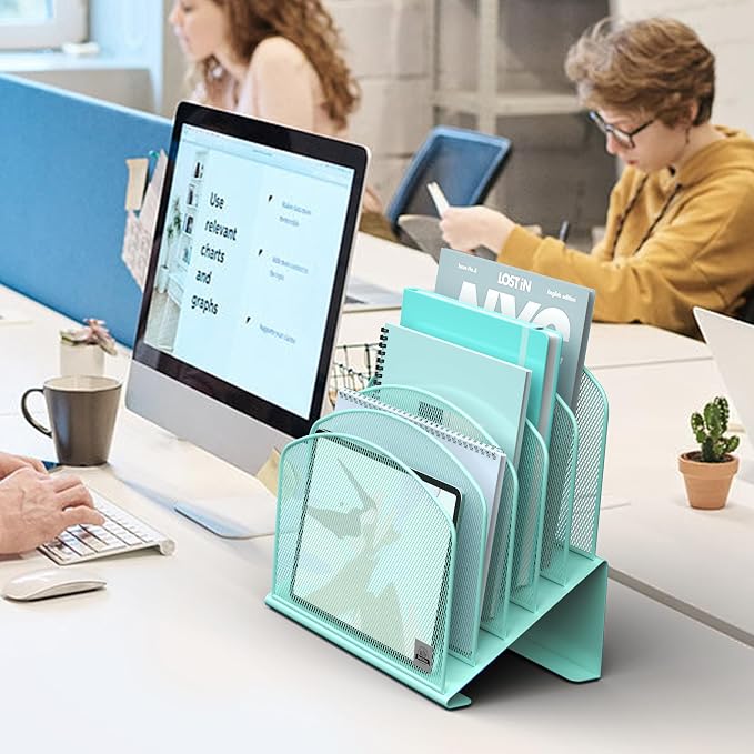 Delifox Inclined Desk File Organizer, Vertical File Folder Holder Stand Metal - Image 7