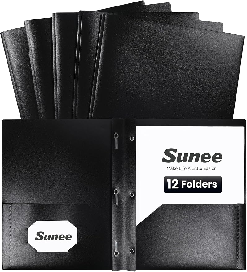 SUNEE 12-Pack Black Plastic Folders by SUNEE