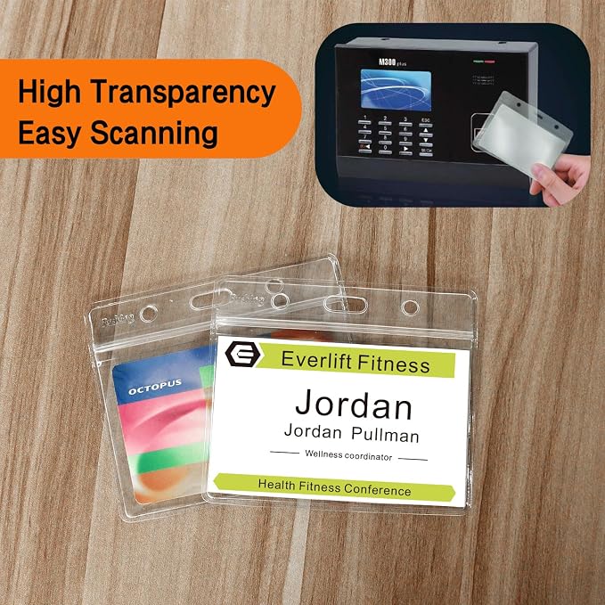 Fushing 100 Pcs Clear Plastic Horizontal Name Tag Badge ID Card Holders - Image 5