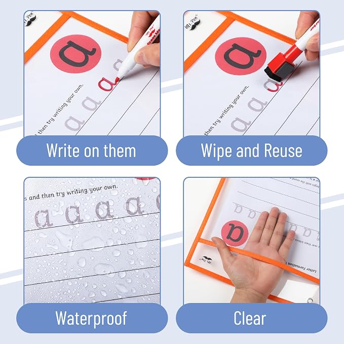 Mr. Pen- Reusable Dry Erase Pocket Sleeves, 12 Pack, Colorful | Clear Plastic - Image 6
