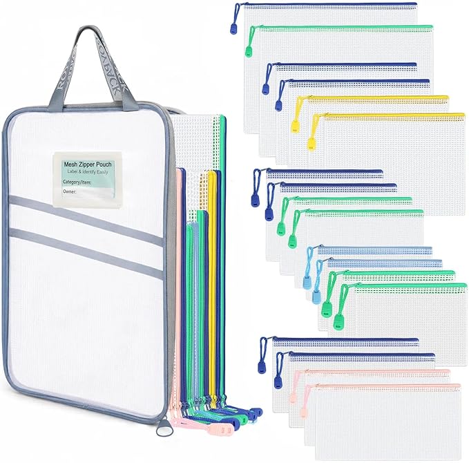 18-Pack Mesh Zipper Pouch Set by ROYPACKStorageSolutions