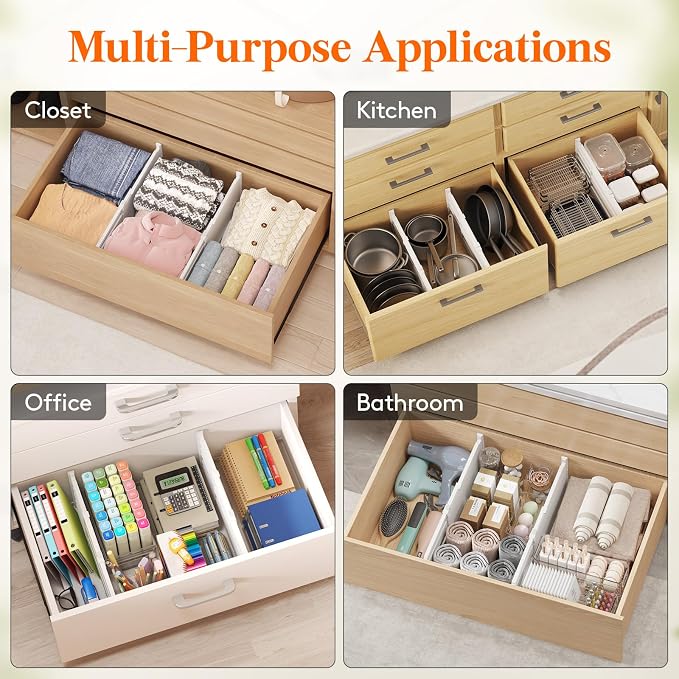 Lifewit 8" Tall 6 Pack Drawer Dividers, 13.8"-22.2" Adjustable Deep Drawer - Image 7