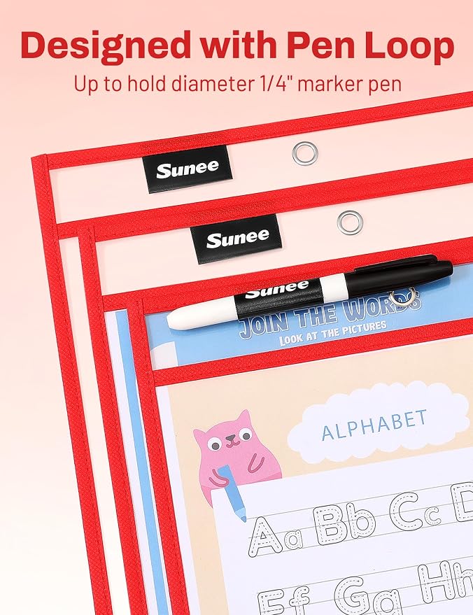 SUNEE 6 Packs Oversized Reusable Dry Erase Pocket Sleeves - Image 4