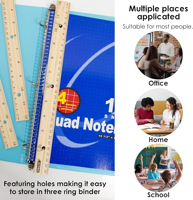 BAZIC Products 12 in Wooden Ruler, Metal Edge, Inch & Metric, 3 Pack | Three 12 - Image 6