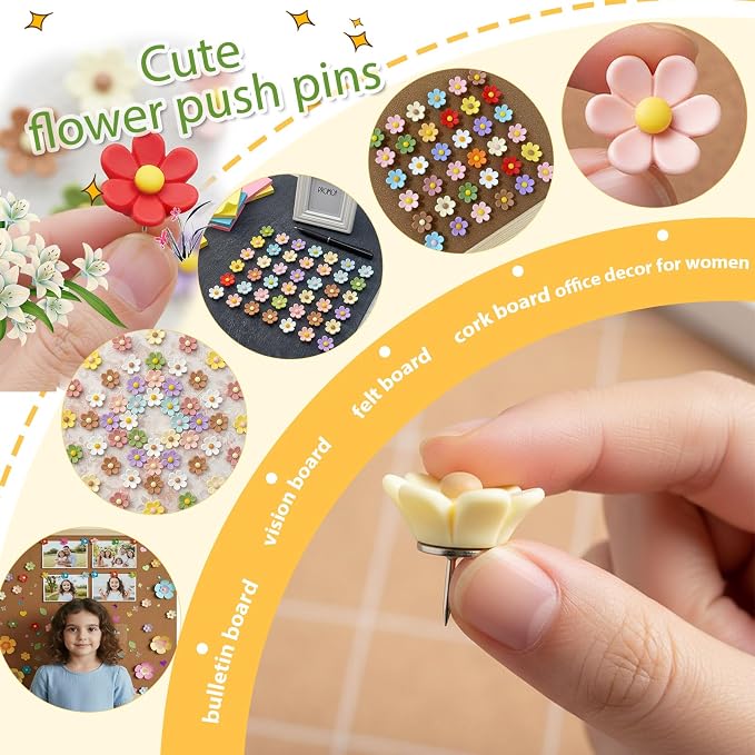50pcs - 10 Colors Flower Push Pins Cute Thumb Tacks - Image 4