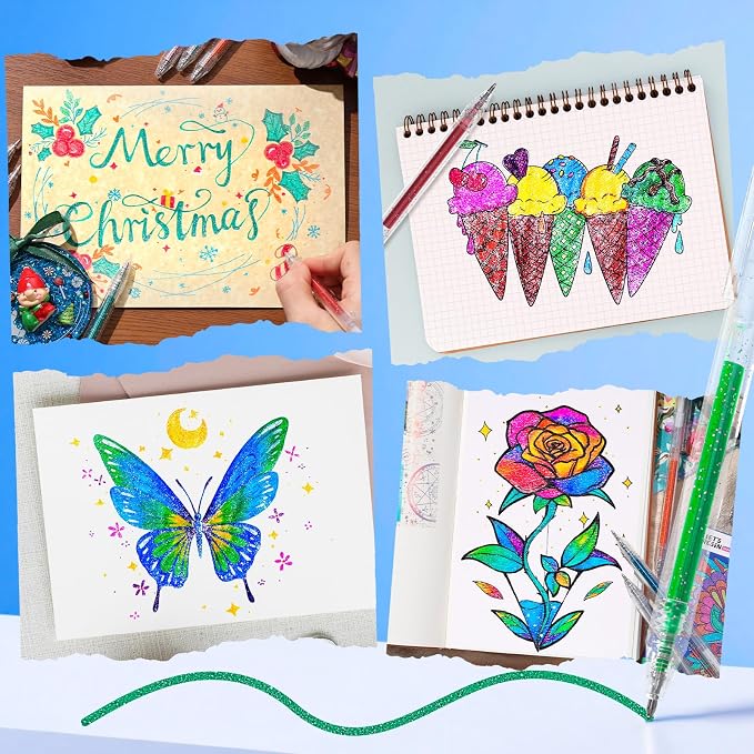 LET'S RESIN PAINT Glitter Gel Pens, 18 Vibrant Colors Sparkle Gel Pen, - Image 6