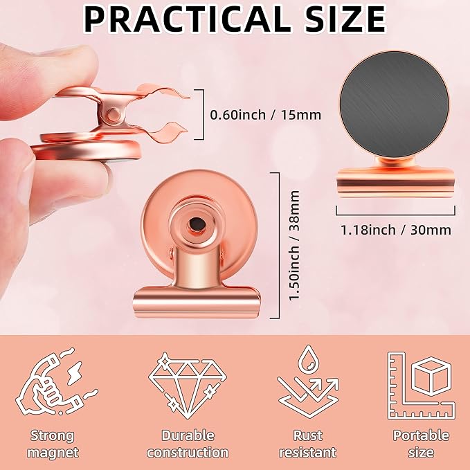 Grtard 24pack Rose Gold Magnetic Clips, Strong No-Scratch Refrigerator Magnets - Image 2