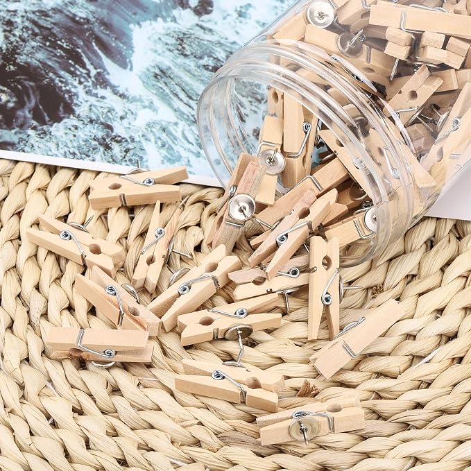 100Pcs Push Pin with Wooden Clips Tacks - Image 7
