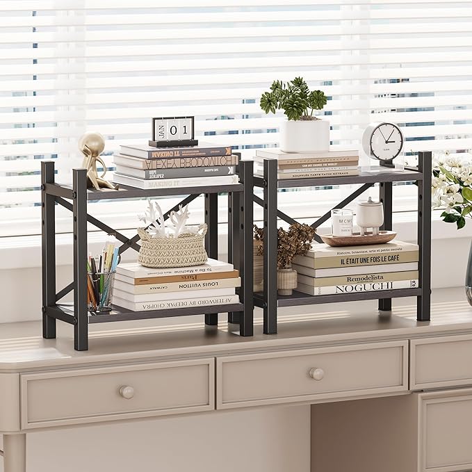2-Pack Desktop Bookshelf, 4-Tier Stackable Narrow Bookcase, Adjustable - Image 6