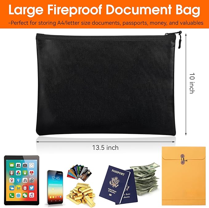 Fireproof Document Money Bag, Waterproof Zipper Pouch | Fire Proof - Image 2