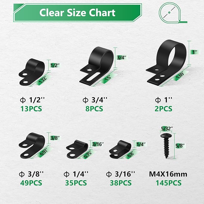 Cable Clips for Cable Management Cord Organizer, 6 Sizes 290 PCS Nylon R-Type - Image 3