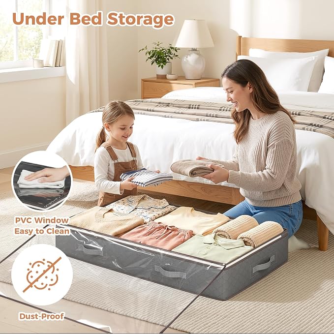 90L Under Bed Storage Containers, 6 Pack Underbed Closet Storage Organizer - Image 2