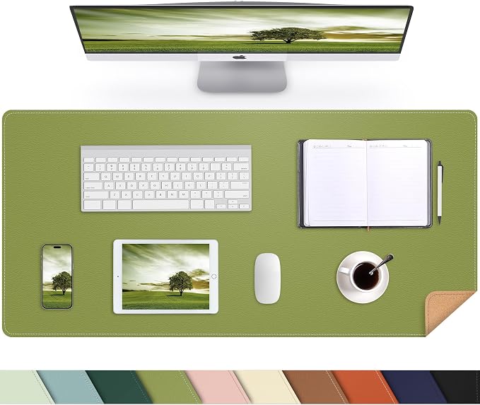 AFIING Cork Desk Mat, 35.4" x 17", Olive Green, Desk pad Protector | Dual-Sided by AFIING