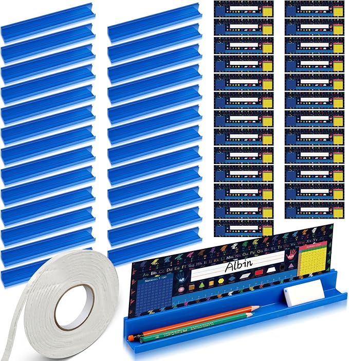 PerKoop 25 Pcs Classroom Desk Name Plates Holder Set Index Cards Storage by PerKoop